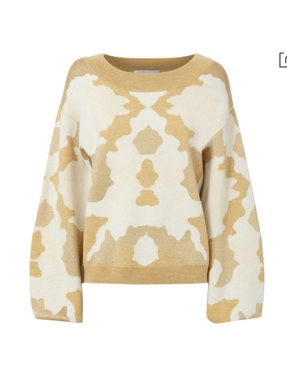 CAROLINE CONSTAS Camo Wool Knit Metallic Balloon Sleeve Crewneck Sweater SMALL